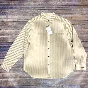 Banana Republic Archives Ivory Gold Stripe Button Up Twill Tickin Shirt XL NWT